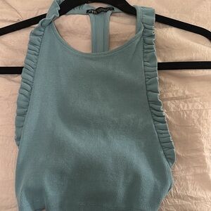 Blue Ruffle Trim Women's Top